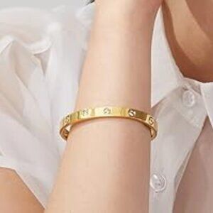 18K Gold-Plated Love Friendship Bracelets Trendy‎ Stainless Steel Bangle Jewelry